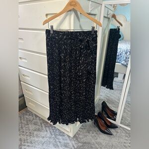 Alice Blue Pleated Dot Diamond Print Ruffle Hem Bow Tie Waist Elastic Midi Skirt